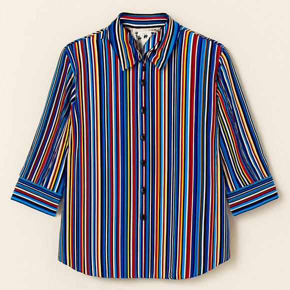 Notations Woman 1X Multicolor Striped Button Front Blouse 3/4 Sleeve - Picture 1 of 9